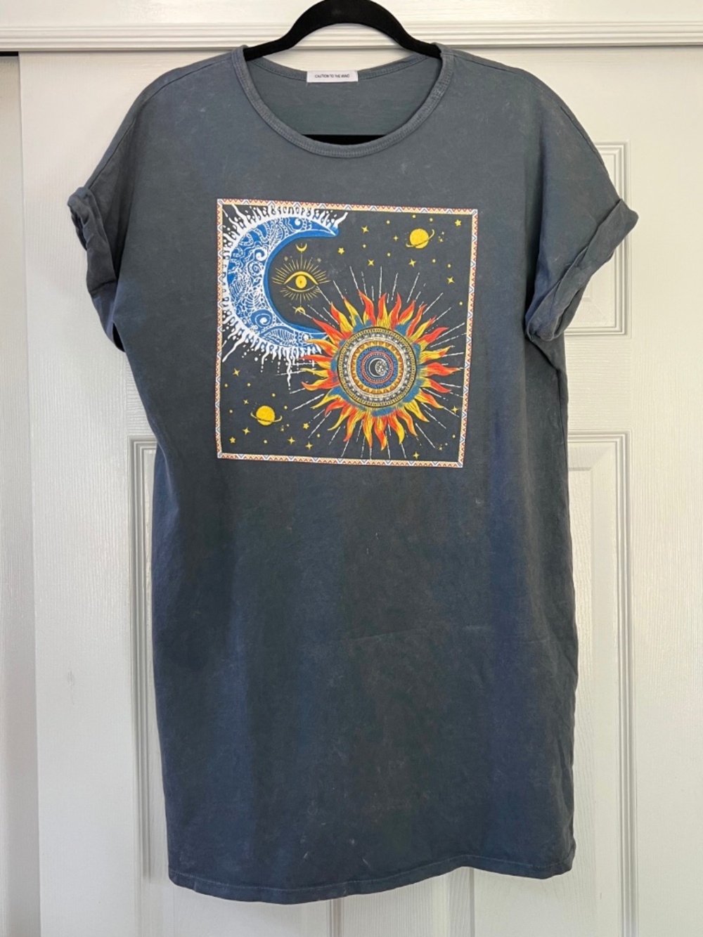 Caution to the Wind Sun Moon Graphic Tee Celestial Boho Cotton Shirt S